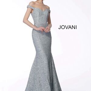 Sage Off the Shoulder Sweetheart Neck Evening Dress, Jovani 65156